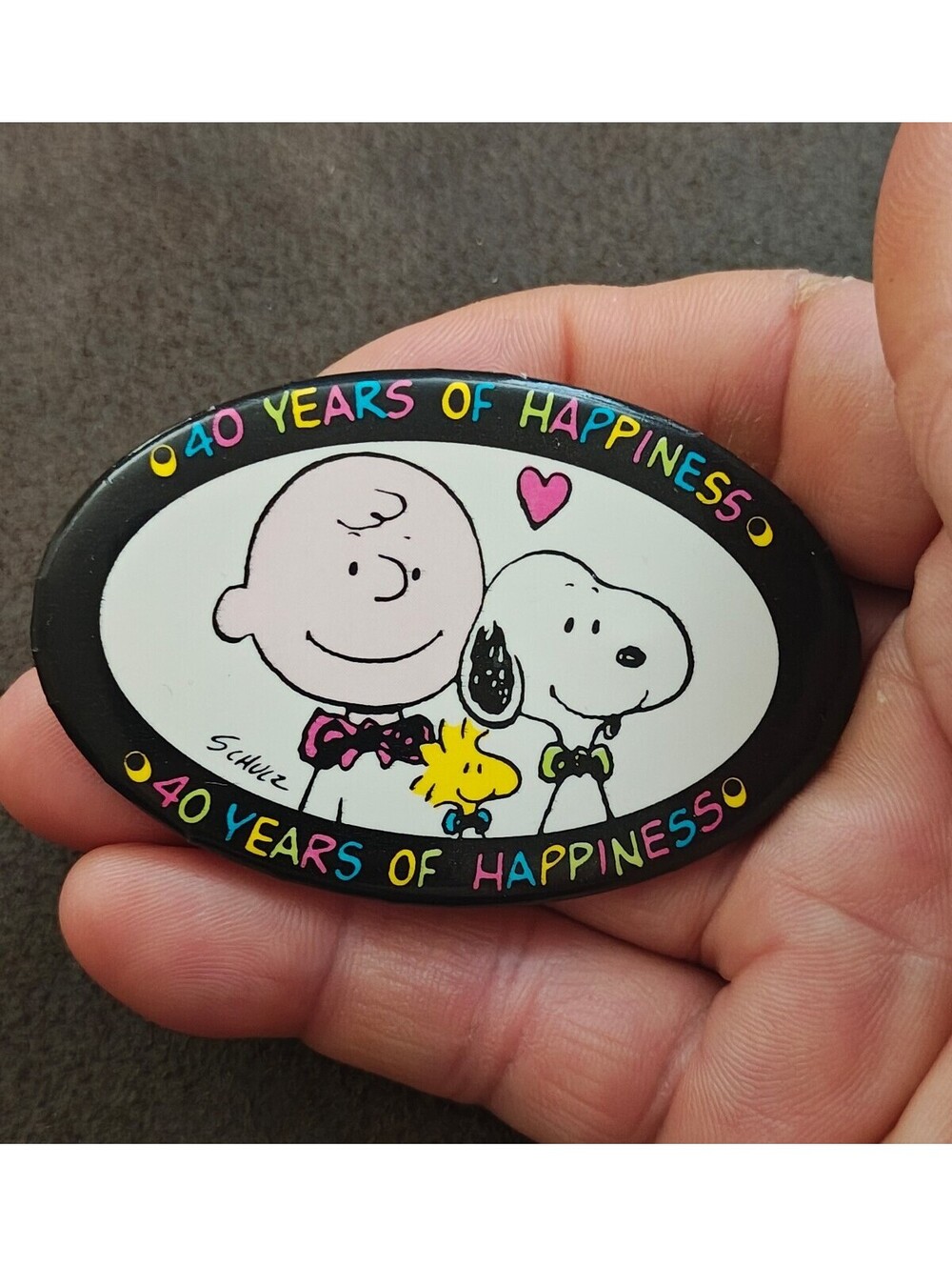 1990 Peanuts 40th Anniversary Charlie Brown Snoopy Button Pin